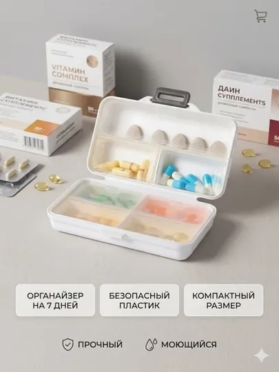 Минималистичный пиллбокс (органайзер для таблеток) мини аптечка