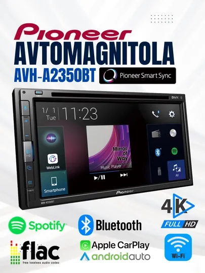 Автомагнитола Pioneer AVH‑A2350BT  2DIN с функцией Bluetooth, Apple CarPlay и Android Auto