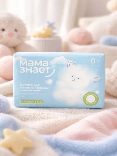 Бумажные гигиенические салфетки "Мама знает" с крем-эффектом