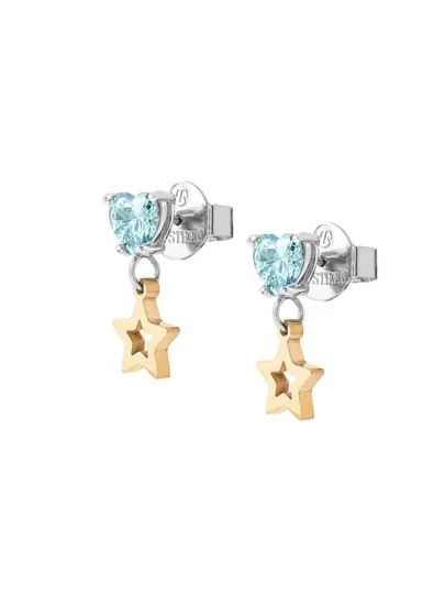 Nm 029603/023 Серьги PRINCIPESSINA "ЗВЕЗДА" сталь, цирконы голубые, покрытие розовое PVD