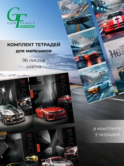 Комплект тетрадей А5, 96 листов, 5 шт, в клетку, для мальчиков, произведено в России
