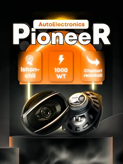 Динамики Pioneer 1000w, 2 динамика с верхним креплением, усилитель с резиновой кромкой