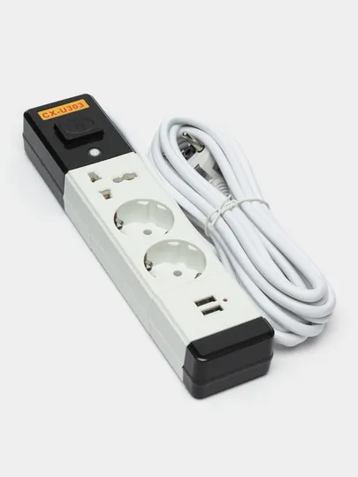 Удлинитель электрический, 3-5 метров, сетевой фильтр 2 USB и 1 американская розетка, тройник — MERO-UD-БЕЛЫЙ-5M