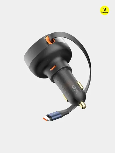 Автомобильная зарядка Baseus выдвижная Enjoyment Pro Retractable USB-C мощность 60W чёрный