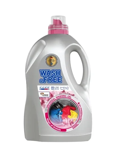 Гель для стирки, универсальный Wash&Free c ароматом магия орхидей, 5 кг, 143 стирок