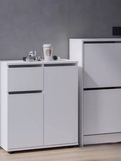 Белый узкий комод с ящиком и дверцей, 63,8×75×33 см — LAYLOOO-UNKOMOD