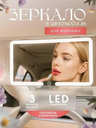 Зеркало автомобильное на козырек с LED подсветкой для макияжа — 7771-AVTOYNA-БЕЛЫЙ