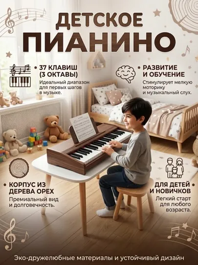 Деревянное пианино для детей, развивающее обучающее пианино для начинающих