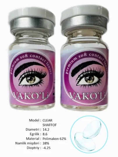 Контактные линзы VAKO'Li для глаз прозрачные, 12 месяцев, 2 Линзы, CLEAR -4.25