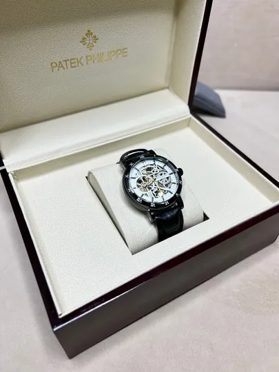 Мужские часы Patek Philippe, механика, классический, с кожаным ремешком, в подарочной коробке — WATCHOZ-PATEKPHILIPPE5-БЕЛЫЙ