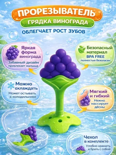 Прорезыватель для зубов детский силиконовый, массажер десен — BABYBY-ПРОРЕЗОРАНЖ-ПУРПУР