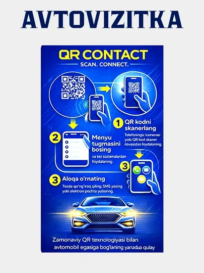Наклейка с QR-кодом для автомобиля — связь с владельцем с звонков или уведомление — OQQORA-QK2026QIZIL-БИРЮЗ