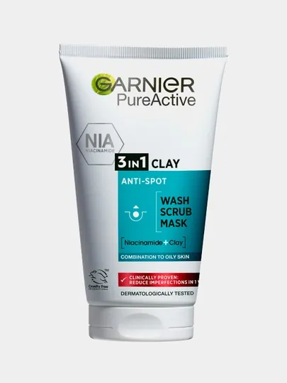 Garnier Чистая кожа 3 в 1: Гель-скраб-маска для лица с глиной, 150 мл