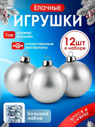 Набор новогодних ёлочных игрушек Волшебный блеск, 6 шт, 7 см