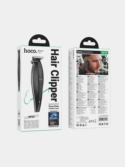 Машинка для стрижки волос Hoco HP25, 600мАч, 120 мин, LED, масло, кабель, 4 насадки