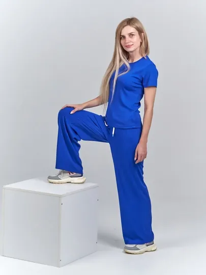 Костюм тройка лапша W10-01 BELLA, шорты, футболка, брюки палаццо