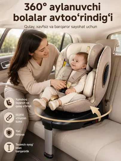 Детское автокресло 360° с опорной ногой ISOFIX LATCH 0-12 лет до 50 кг