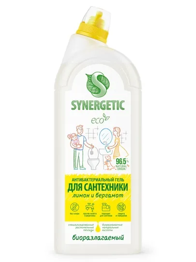 Гель для сантехники SYNERGETIC Лимон и бергамот "Кристальная чистота", 1,5 л