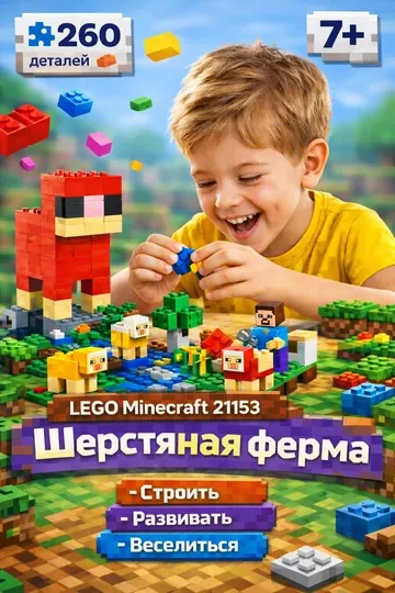 Конструктор LEGO Minecraft Шерстяная ферма 21153