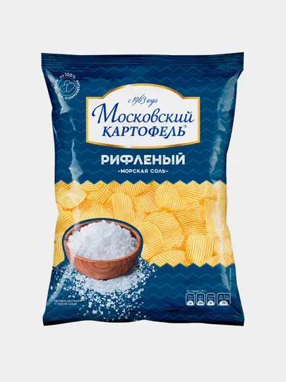 Картофельные чипсы Московский Картофель, рифленые с морской солью, 150 г