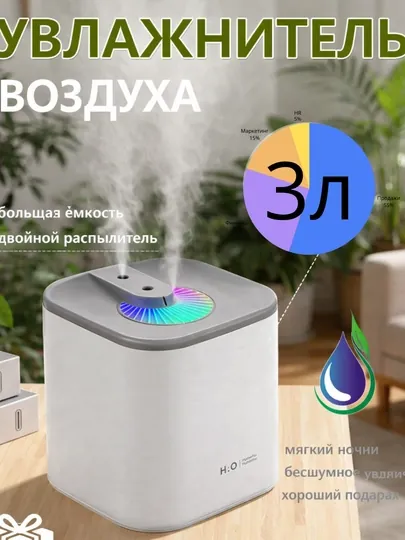 Увлажнитель воздуха 3л ультразвуковой с ароматизатором и LED подсветкой