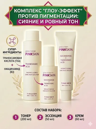 Набор для сияния и выравнивания тона кожи TINCHEW Pink Skin Glow