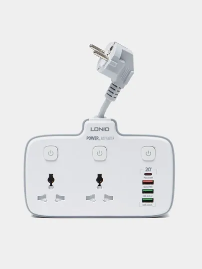 LDNIO SC2413 — сетевой разветвитель с 2 универсальными розетками и 4 USB, быстрой зарядкой