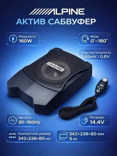 Активный сабвуфер 10" slim для авто (JBL / Danty / Alpine), мощный бас