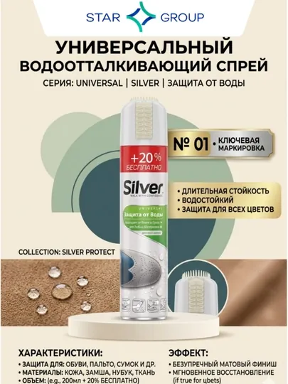 Защита от воды для обуви спрей Silver, 300 мл