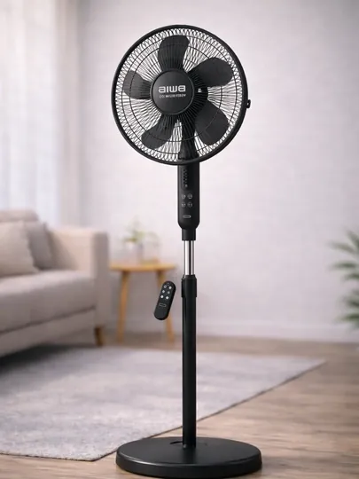 Вентилятор напольный AIWA 16” DC Inverter, с пультом, тихий, мощный поток воздуха — GOOD7-AIWASTOYKA-ЧЕРН