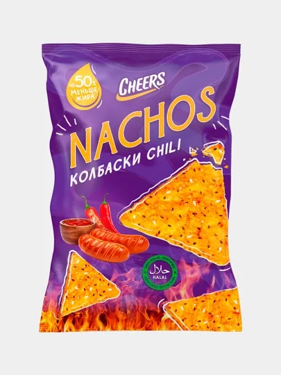 Кукурузные чипсы Cheers "Nachos" со вкусом "Колбаски Chili" 70 гр