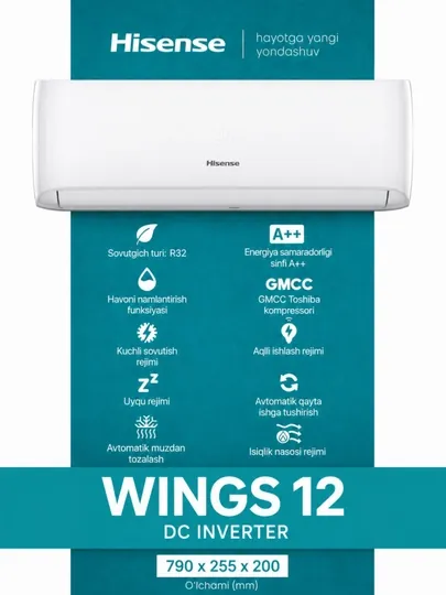 Кондиционер Hisense WINGS 12 DC Inverter, экологичный фреон R32