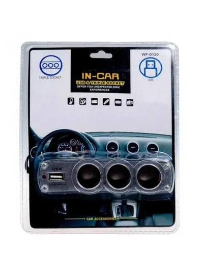 Автомобильный разветвитель прикуривателя 3 гнезда + USB зарядка 12V / 24V