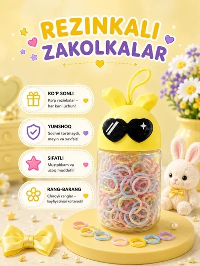 Набор детских резинок для волос в банке Fashion 100+ шт