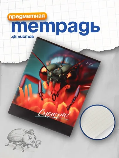 Тетрадь 48 листовая, А5, клетка BG "Смотри", суперэконом