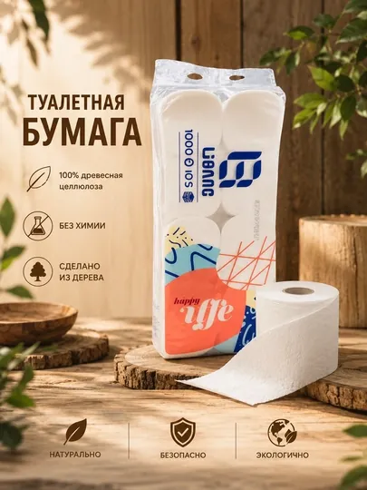 Туалетная бумага Libang бамбуковая, эко-продукт, мягкая и прочная, 10 рулонов — MOONKOS-BUMAGADIRKA