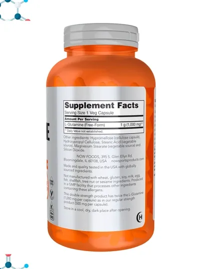 NOW Foods, Sports, L-глутамин, двойная сила, 1000 мг, 120 капсул, Халяль