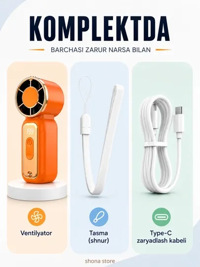 Qo'l mini ventilyatori, USB, portativli, ixcham model-DF-97