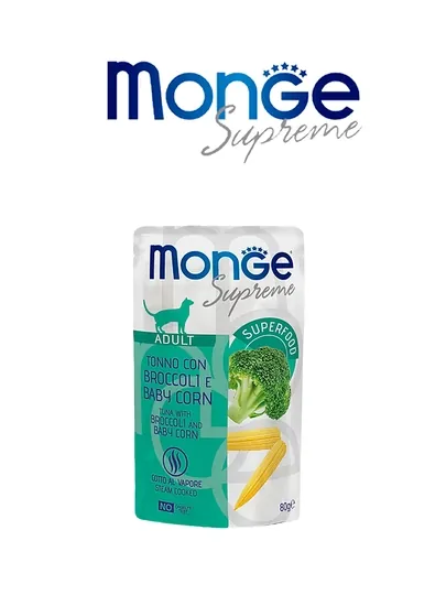 MONGE пауч для кошек с тунцом брокколи и мини-кукурузой 80 гр по 4 штуки
