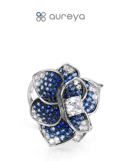 Кольцо 925 серебряное, покрытое родием, фианитом, корундом (R318359BNBZSK925)