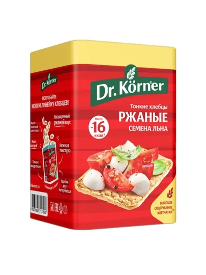 Хлебцы Dr.Körner тонкие, натуральные, без сахара и с высоким содержанием клетчатки, 100 г