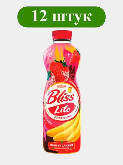Сокосодержащий фруктовый напиток «Яблоко–Банан–Клубника» BLISS LITE 0,5 л × 12 шт, ПЭТ — HASAN3-BLISSLITEBANYAB