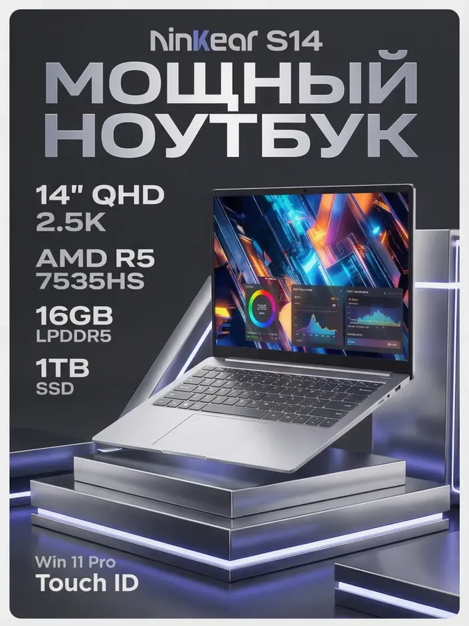 Ноутбук для дома и офиса S14 AMD R5 7535HS 16Gb