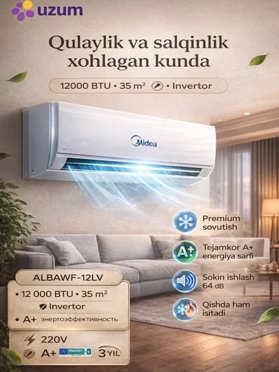 MIDEA INVERTER 12 (ALBAWF-12LV) – Современный и энергоэффективный кондиционер
