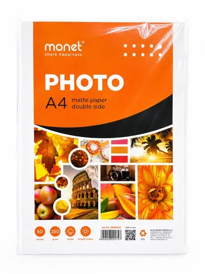 Фотобумага MONET A4 матовая, двусторонняя, 250 г, 50 листов