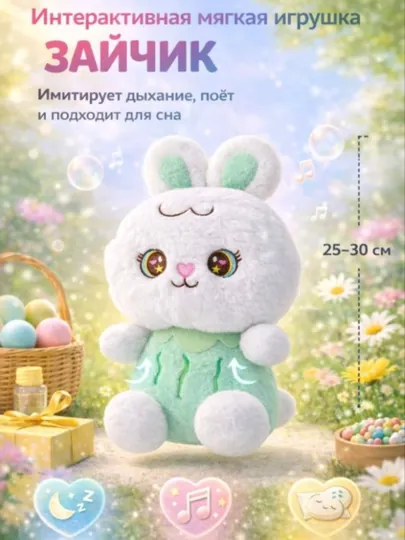 Мягкая игрушка "Кролик", для мальчиков и девочек, дышащая, с музыкой, 35 см