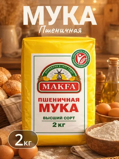 Пшеничная мука MAKFA, высший сорт, 2 кг