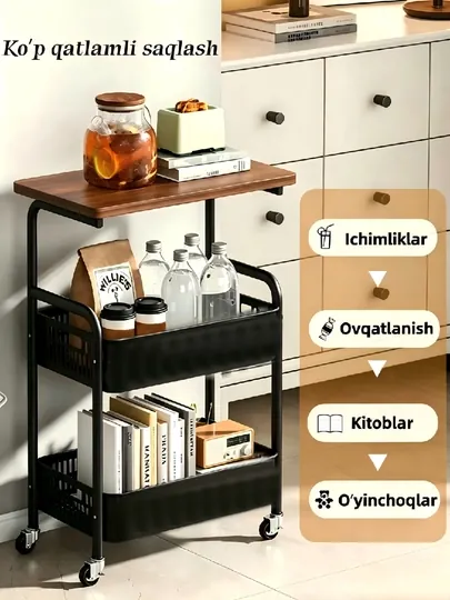 С металлическими колесиками Этажерки, для кухни, спальни, ванной