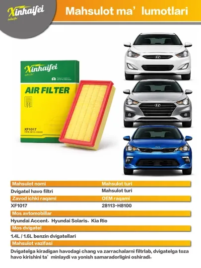 Воздушный фильтр двигателя 28113-H8100 Hyundai Accent / Solaris 2017-2022 Kia Rio