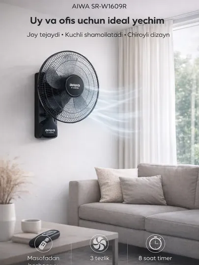 AIWA SR-W1609R настенный вентилятор 16 дюймов с пультом и таймером